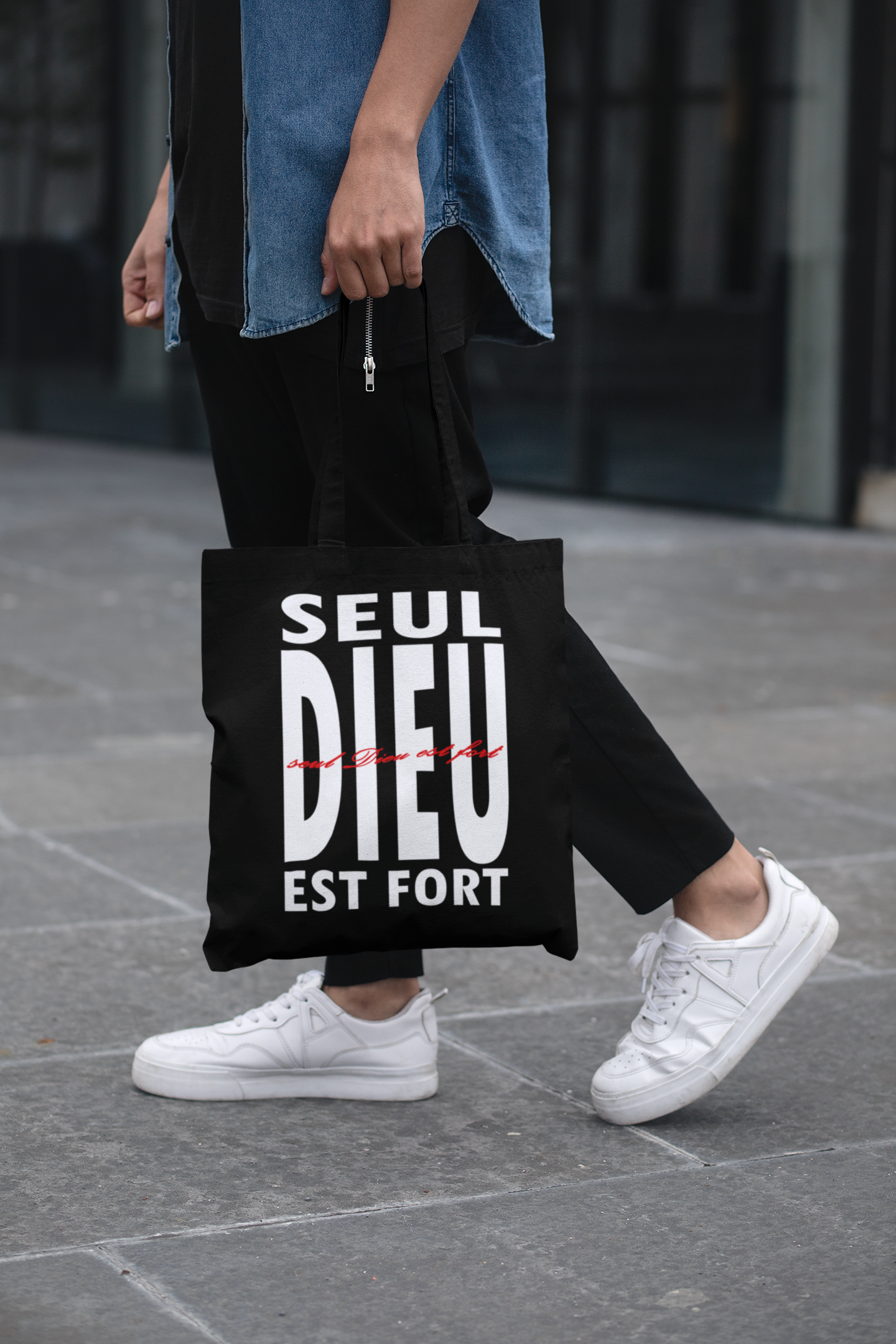 seul dieu est fort sac(blanc noir beige)